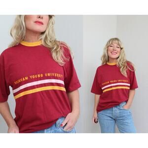 1980's Vintage Champion Brigham Young University T-shirt Womens LG XL Mens MD LG
